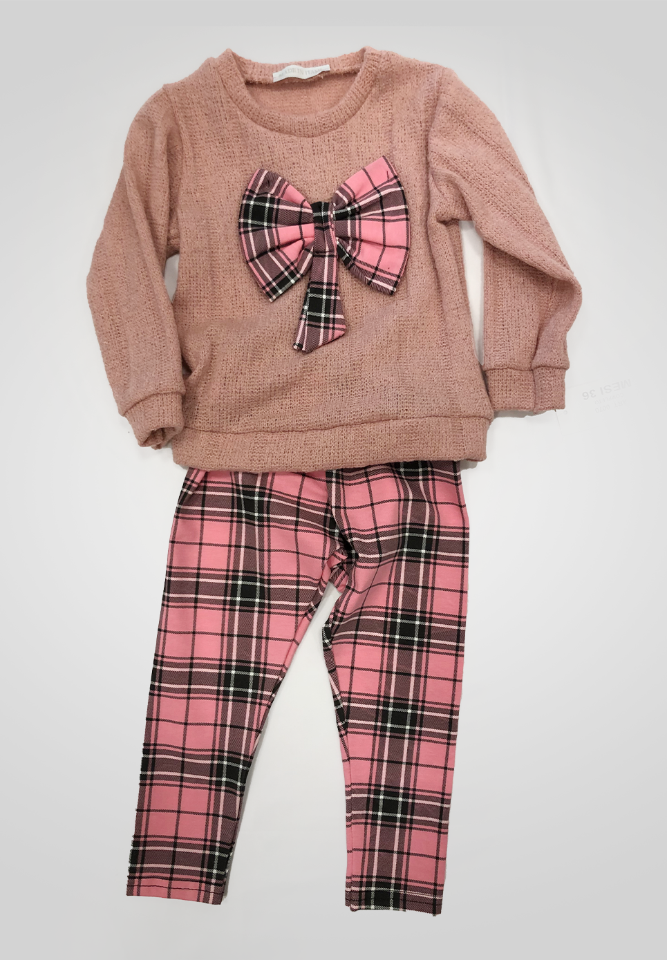 Completo Bambina Maglia in Lana e Leggings Tartan