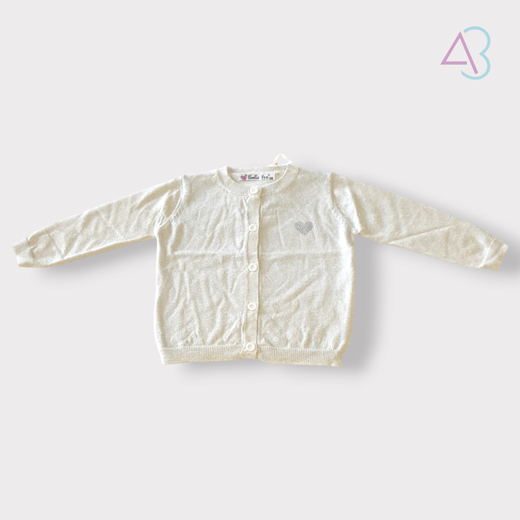 Cardigan Glitterato con Cuoricino in Strass per Bambina