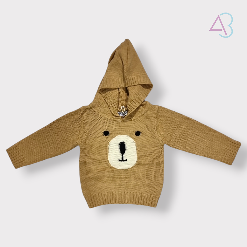 Maglioncino con Cappuccio e Stampa Orsetto