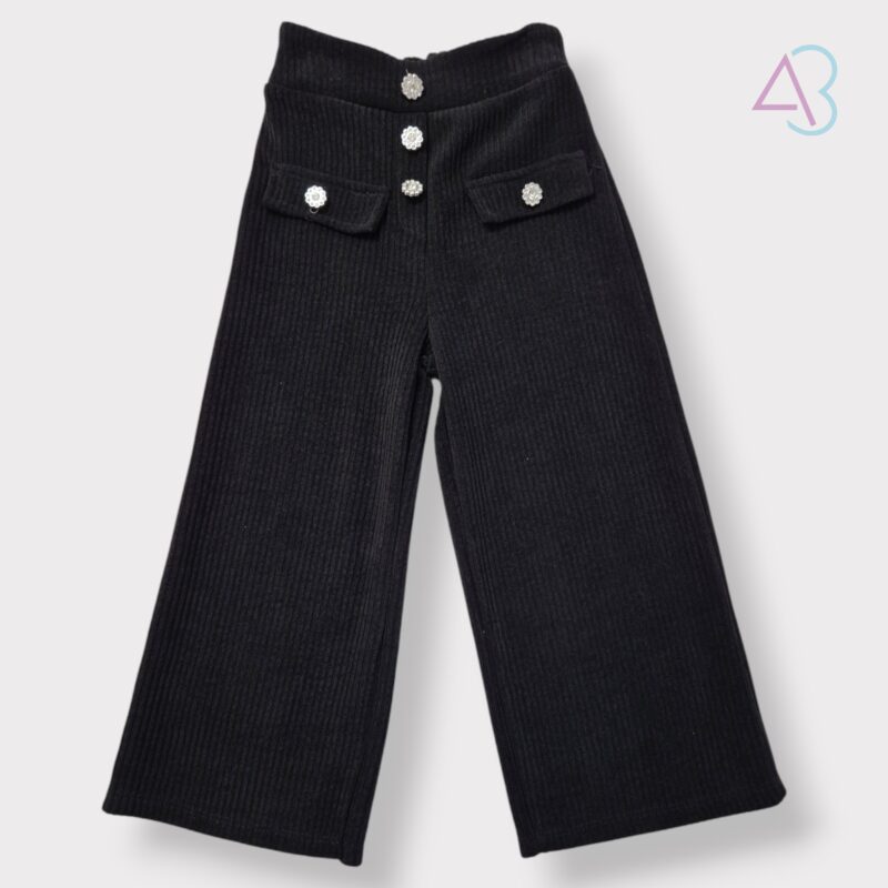 Pantalone a Zampa in Velluto - Dettaglio Bottoni con Strass