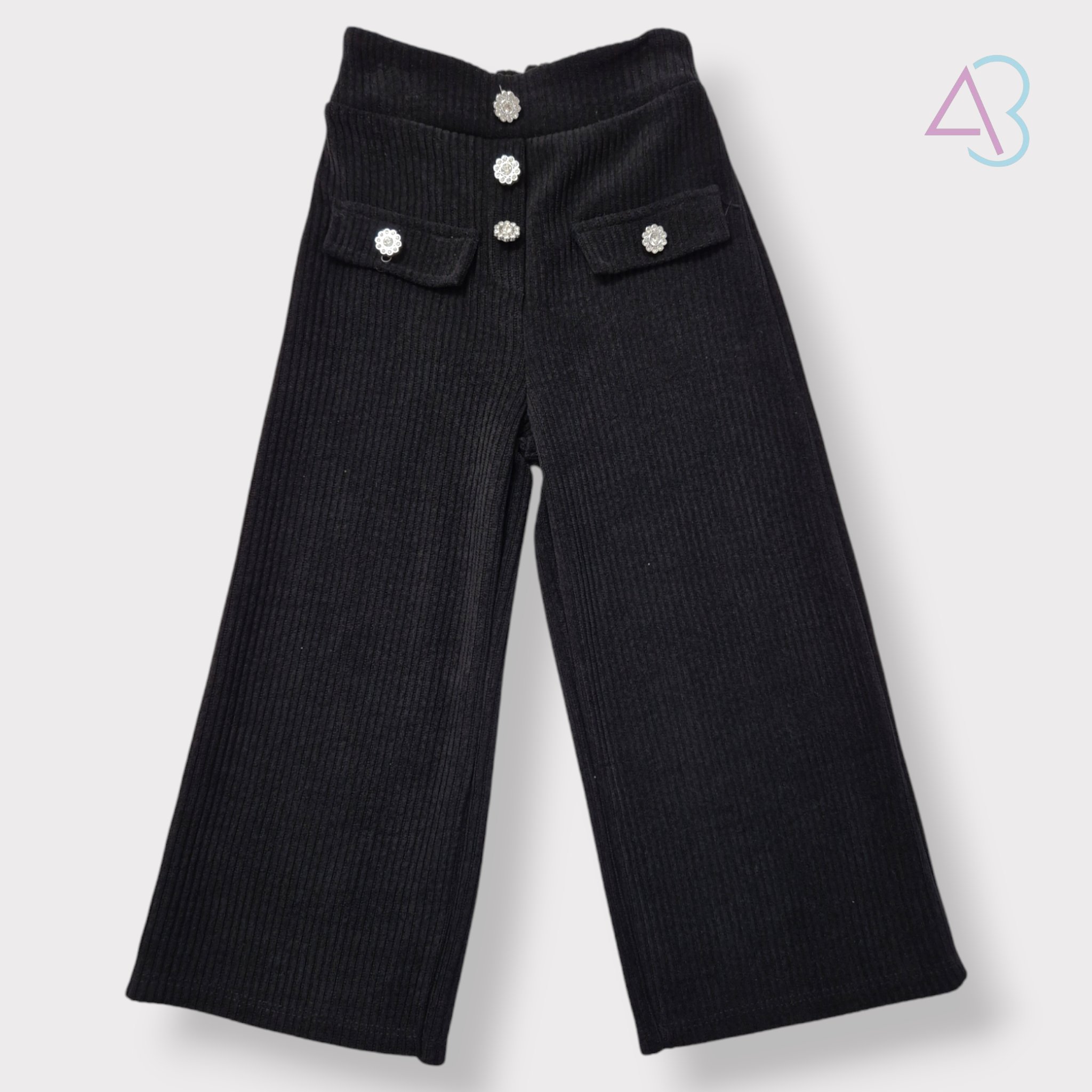 Pantalone a Zampa in Velluto - Dettaglio Bottoni con Strass