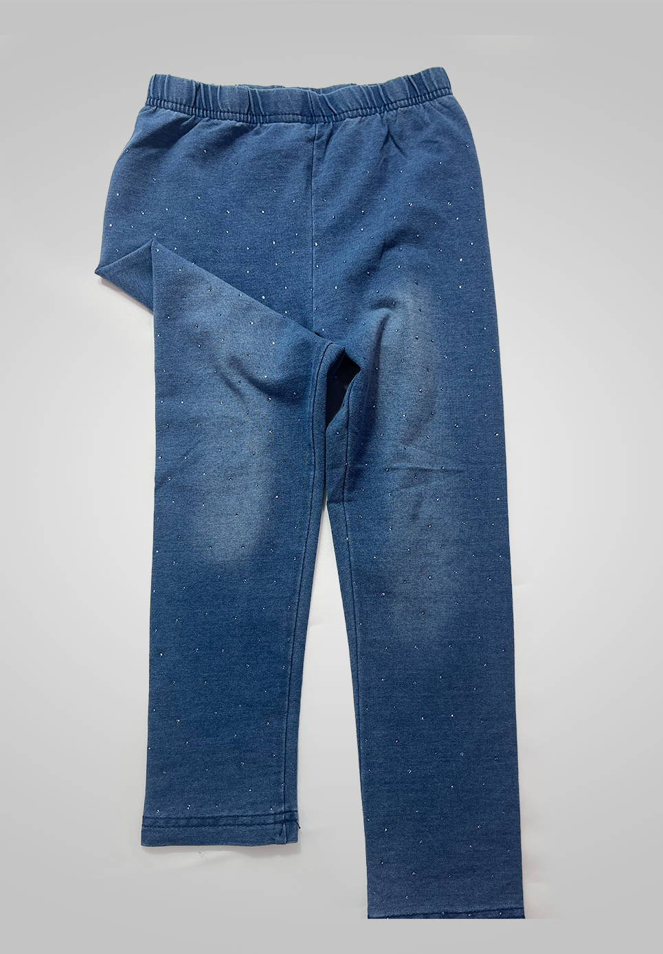 Leggings effetto jeans con strass
